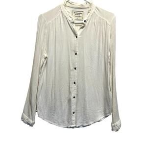 Abercrombie and Fitch LS Women Gauzy Button Up White Blouse Ruffle Collar